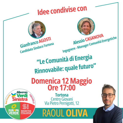 Elezioni regionali: domenica a Tortona incontro sulle comunità energetiche con il candidato Raoul Oliva