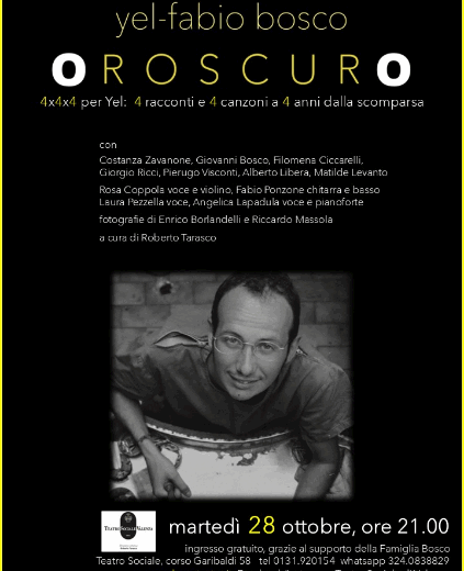 Martedì 28 ottobre Valenza ricorda Yel-Fabio Bosco con le sue parole e la sua musica Martedì 28 ottobre Valenza ricorda Yel-Fabio Bosco con le sue parole e la sua musica