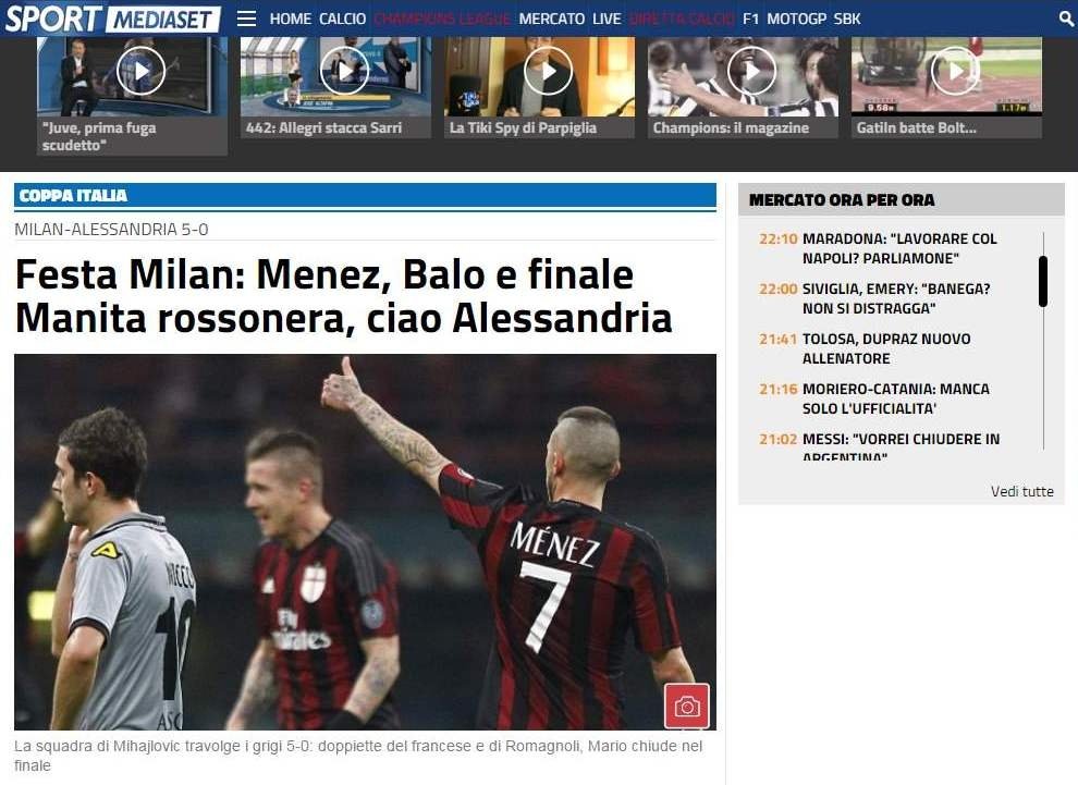 Milan-Alessandria vista dai giornali online
