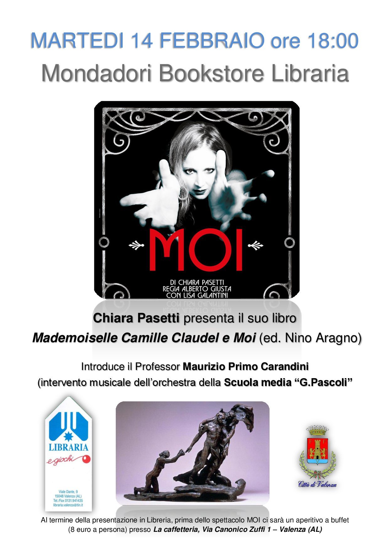 A Valenza la presentazione del libro di Chiara Pasetti “Mademoiselle Camille Claudel E Moi”