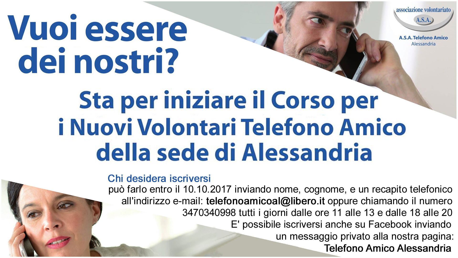 Telefono Amico di Alessandria, al via il corso nuovi volontari