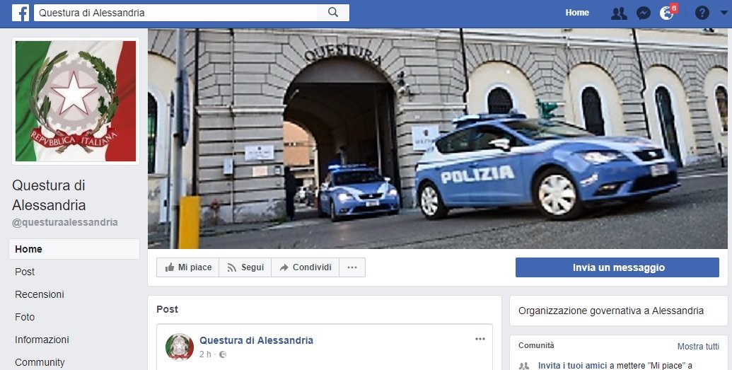La Questura di Alessandria approda su Facebook