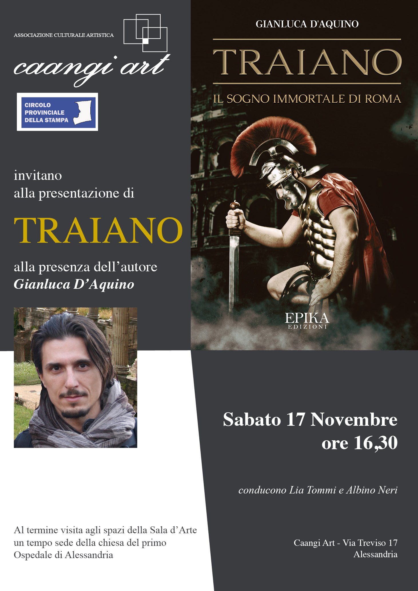 Alla Sale d’arte di via Treviso la presentazione di “Traiano” di Gianluca D’Aquino