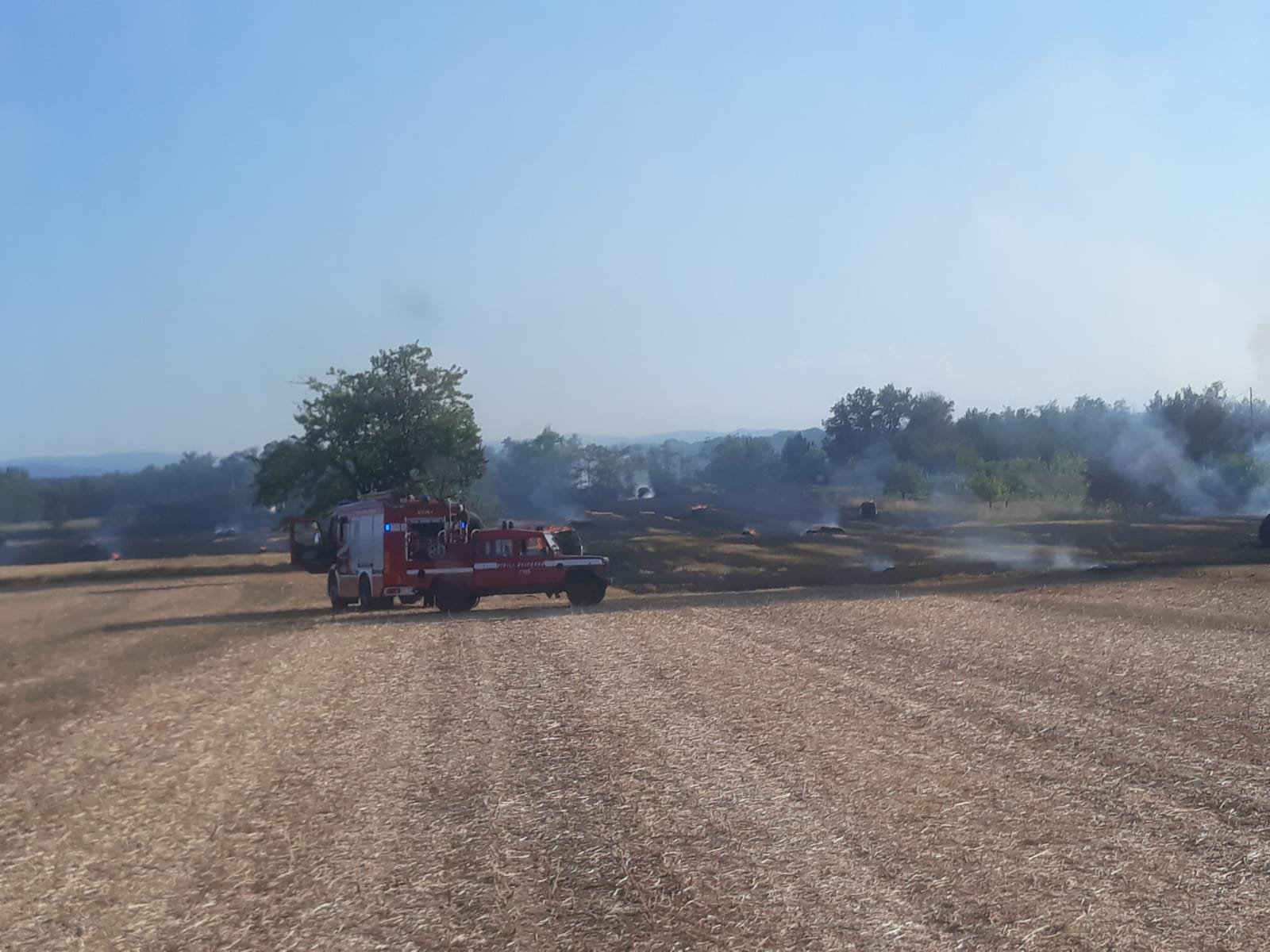 Incendio di un campo lungo la provinciale 157 Pasturana-Basaluzzo