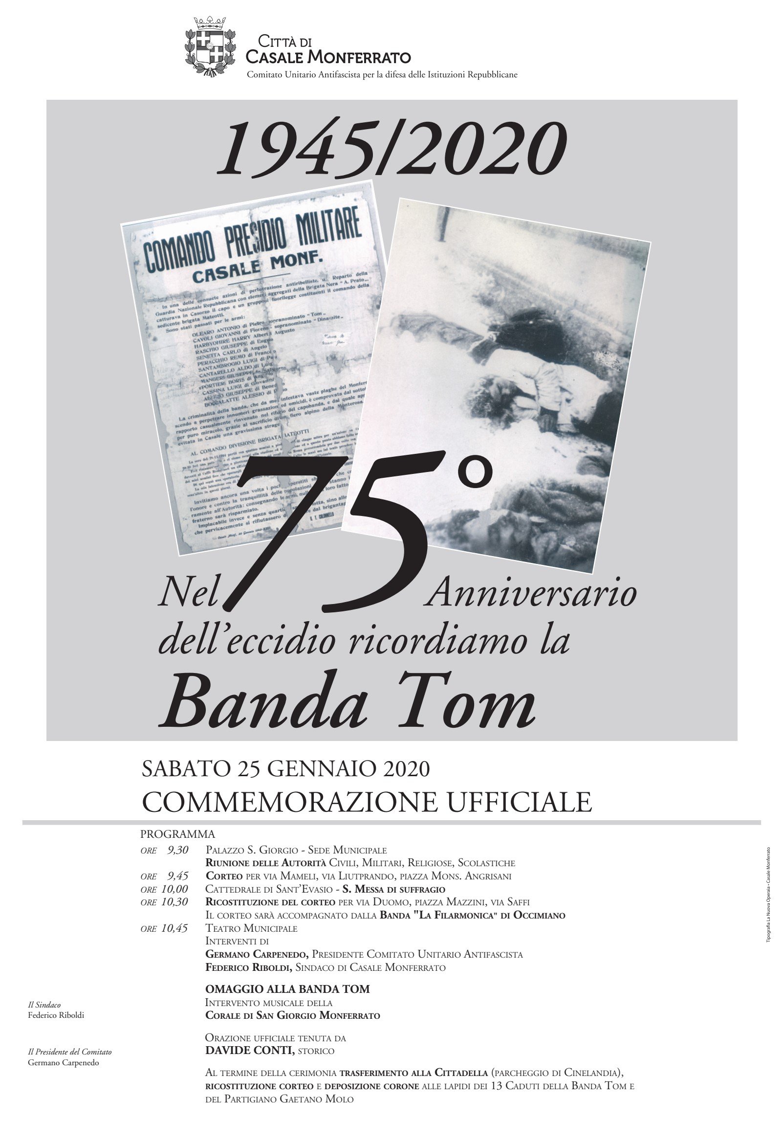 Casale Monferrato ricorda l’Eccidio della Banda Tom