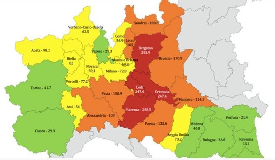 Coronavirus: lungo l’A21 le province più colpite. L’Alessandrino nono per tasso di mortalità in Italia