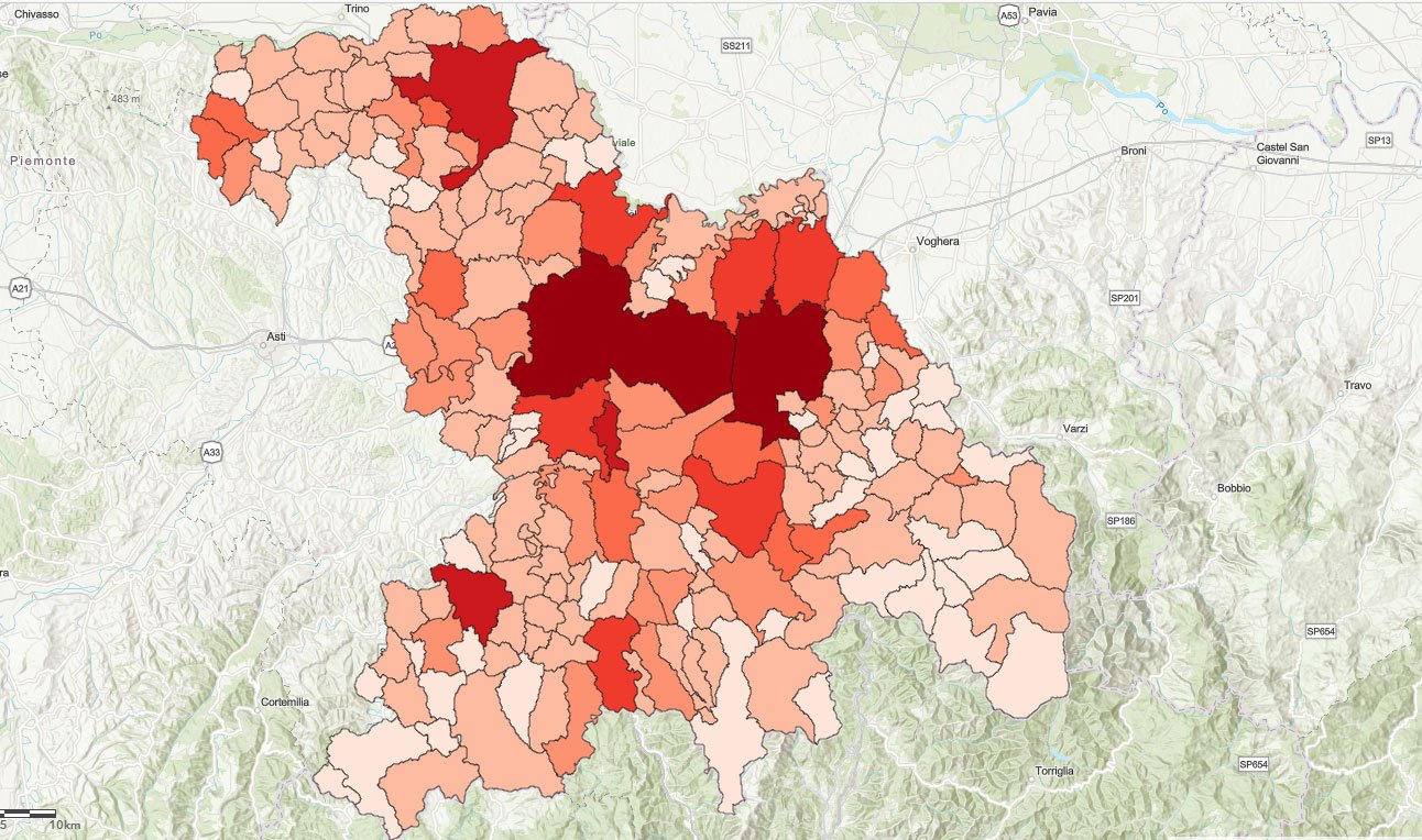 La mappa AGGIORNATA ogni giorno dei casi covid in provincia comune per comune