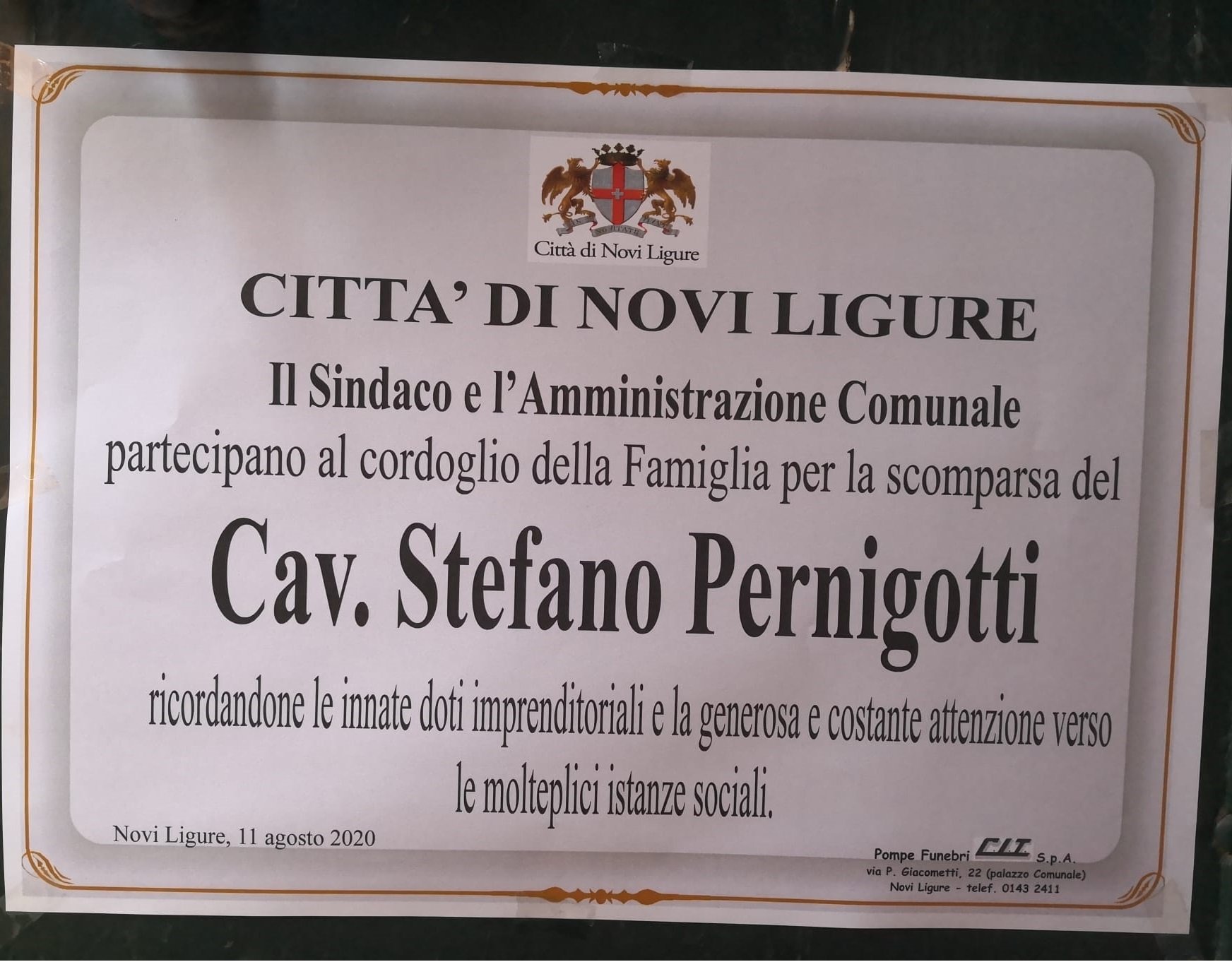 Novi Ligure dice addio a Stefano Pernigotti: aveva 98 anni