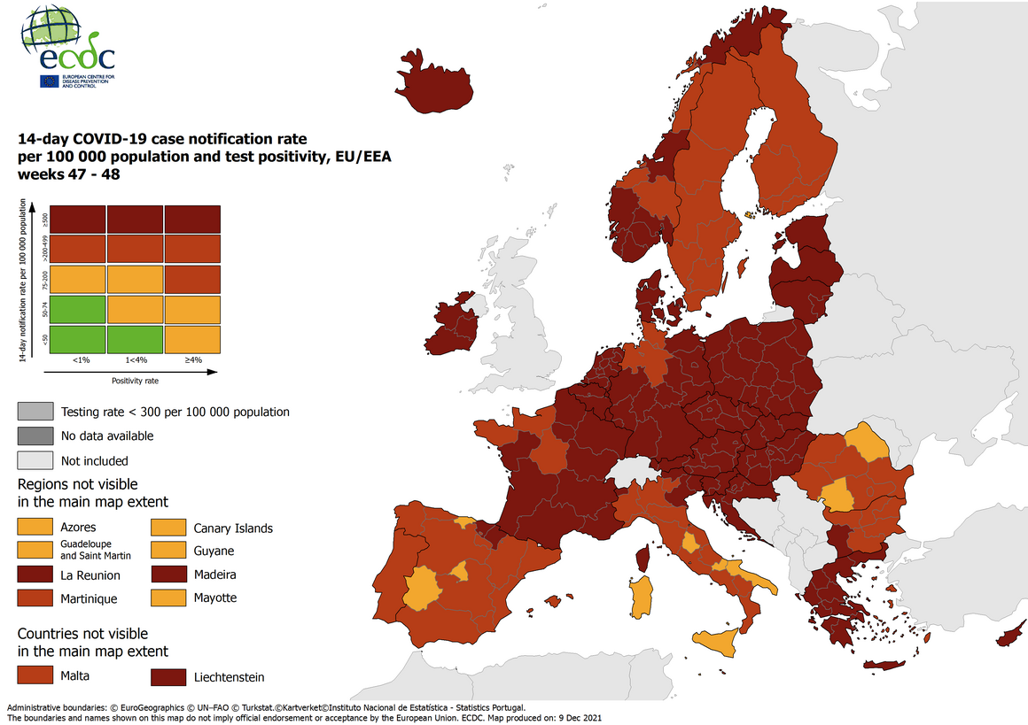 Covid e mappa epidemilogica Ecdc: Piemonte passa in rosso