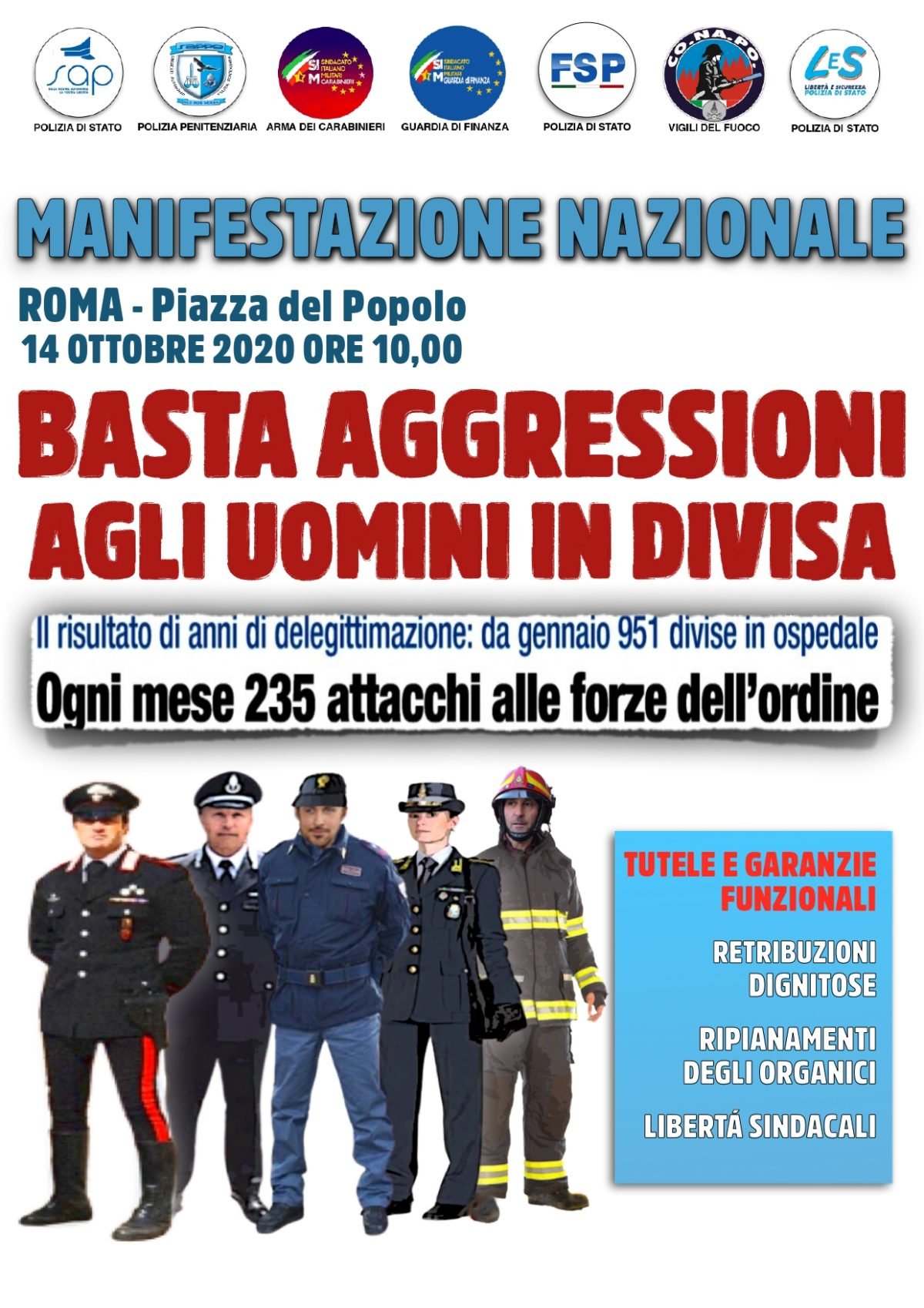 “Basta aggressione agli uomini in divisa”: anche il Sap di Alessandria in piazza a Roma