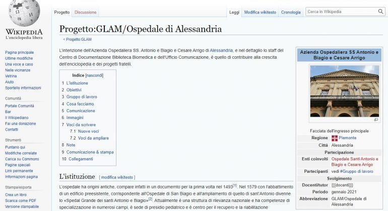 Ospedale di Alessandria e Wikipedia: un progetto unico in Italia per la conoscenza diffusa