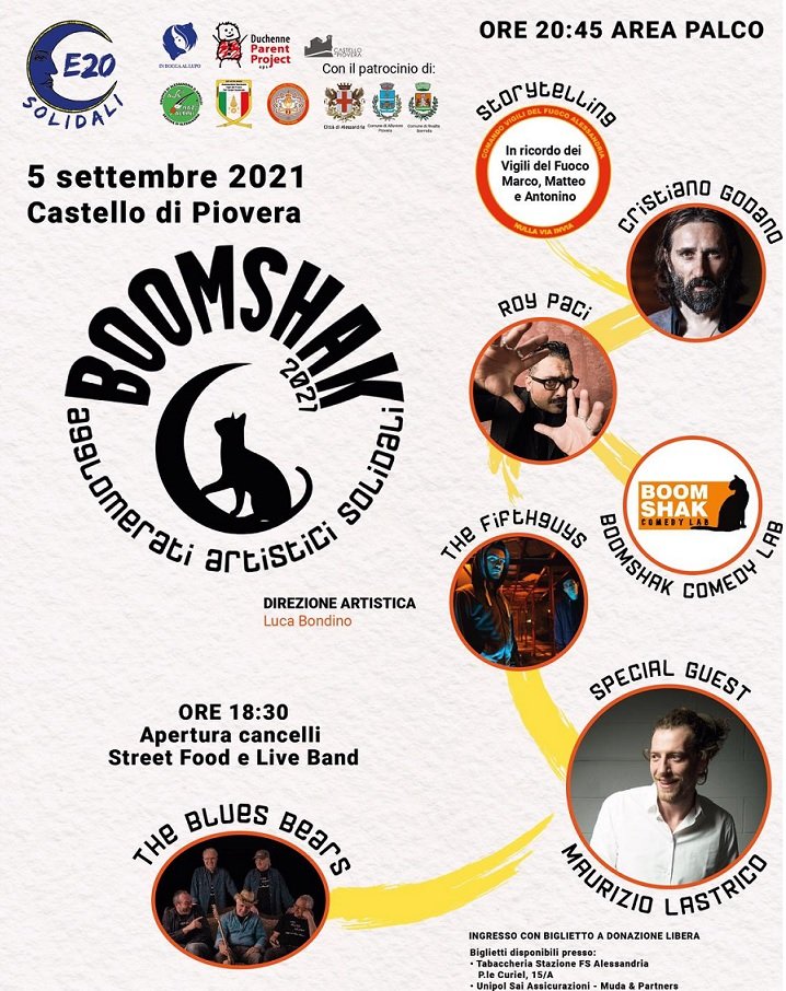 Roy Paci, Cristiano Godano e Maurizio Lastrico al Castello di Piovera per “Boomshak – Agglomerati Artistici Solidali