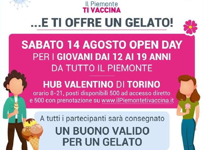 Open Day al Valentino per 12-19enni il 14 agosto con un gelato a chi si vaccina