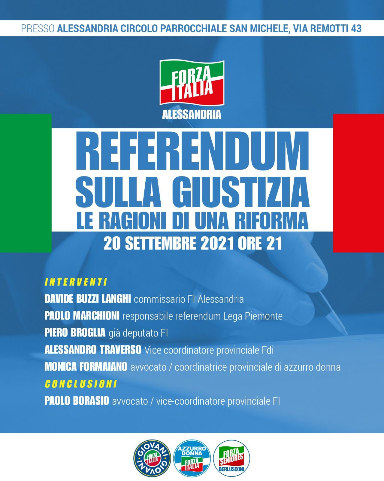 Referendum sulla Giustizia: il 20 settembre convegno di Forza Italia Alessandria