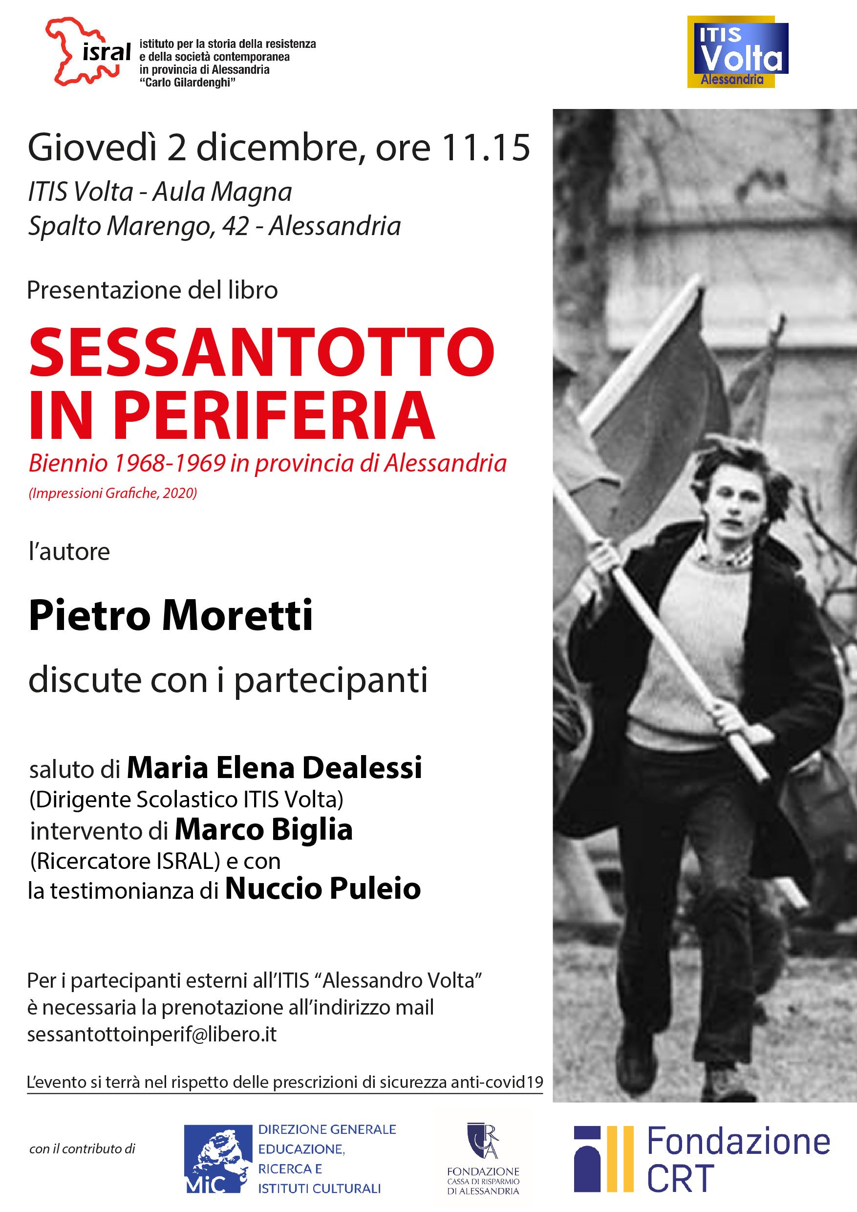 “Sessantotto in periferia”: il 2 dicembre Pietro Moretti al “Volta” di Alessandria