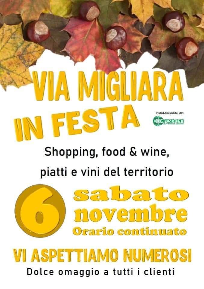 Sabato 6 novembre “Shopping, food&wine” in via Migliara ad Alessandria