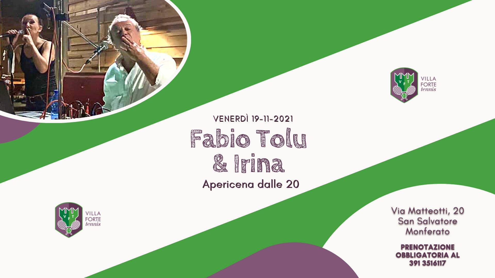 Il 19 novembre musica live al VillaForte Tennis con Fabio Tolu e Irina