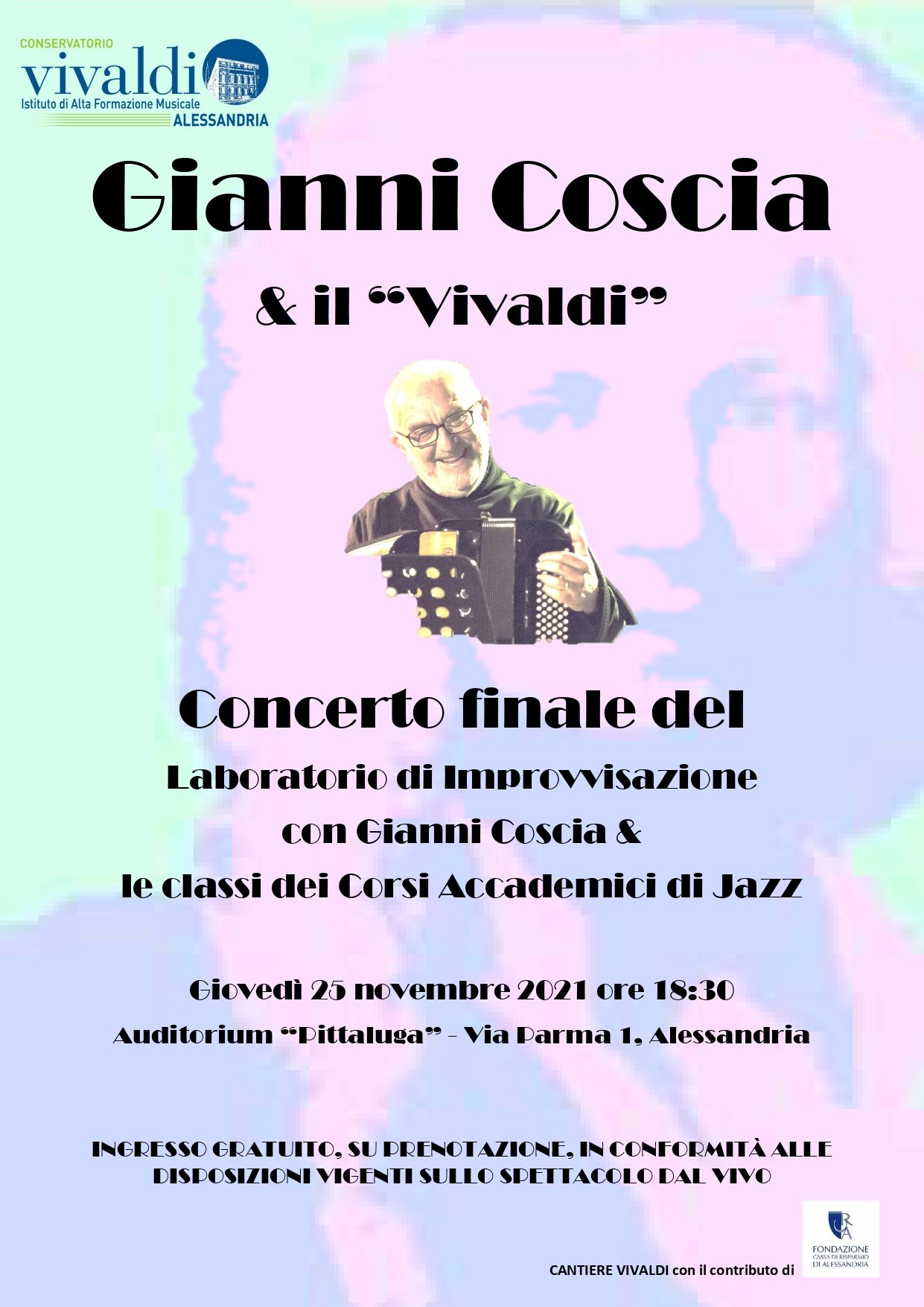 Il 25 novembre Gianni Coscia & il “Vivaldi” in concerto all’Auditorium Pittaluga