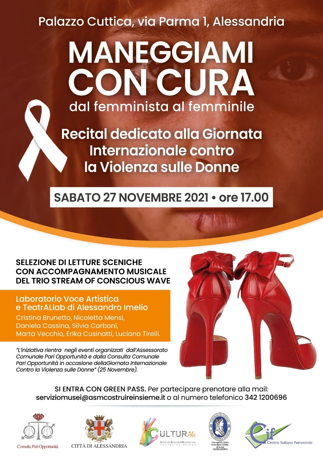 Il 27 novembre “Maneggiami con cura”, recital contro la violenza sulle donne