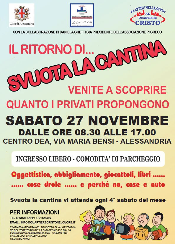 Il 27 novembre torna Svuota La Cantina al Centro Dea del quartiere Cristo con oltre 60 stand