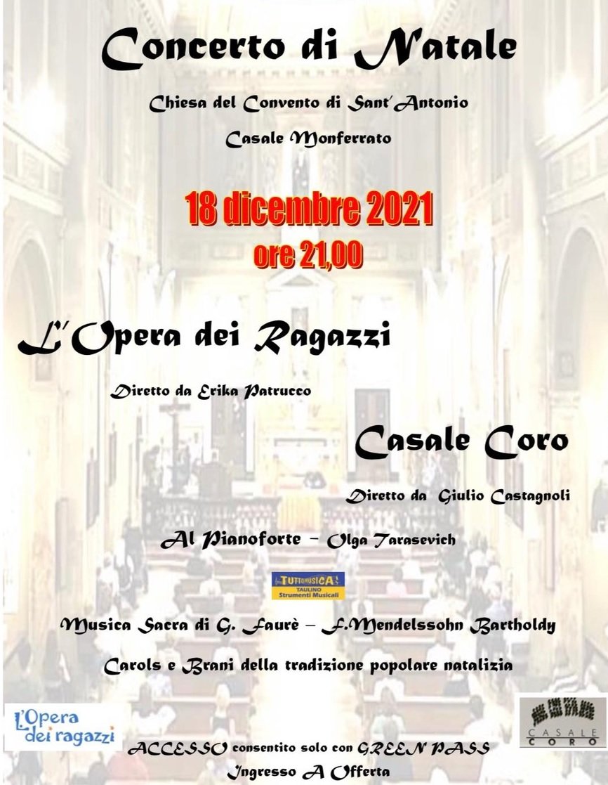 Il 18 dicembre concerto di Natale nella Chiesa di Sant’Antonio a Casale