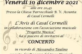 Il 10 dicembre concerto in ricordo di Alessandro Taulino a Casal Cermelli