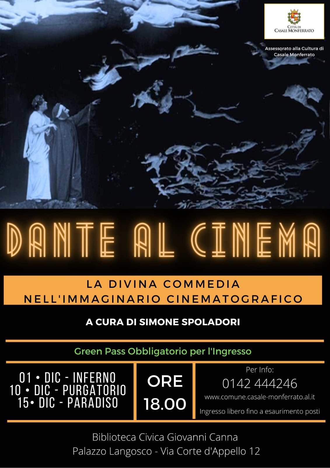 Il 23 dicembre in Biblioteca a Casale Monferrato “Dante al cinema”