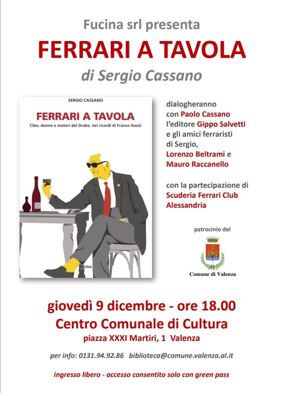“Ferrari a tavola”: il 9 dicembre a Valenza la presentazione del libro di Sergio Cassano