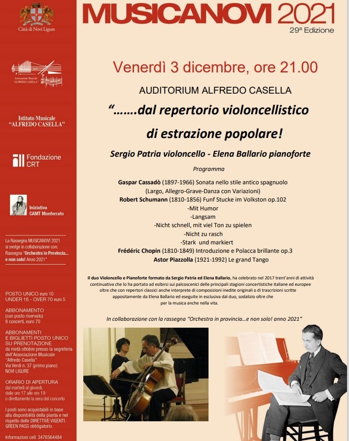 MusicaNovi: il 3 dicembre il concerto di Sergio Patria ed Elena Ballario
