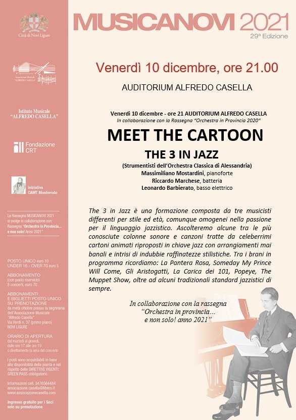MusicaNovi: il 10 dicembre le sigle dei cartoni in chiave jazz con i “The 3 in Jazz”