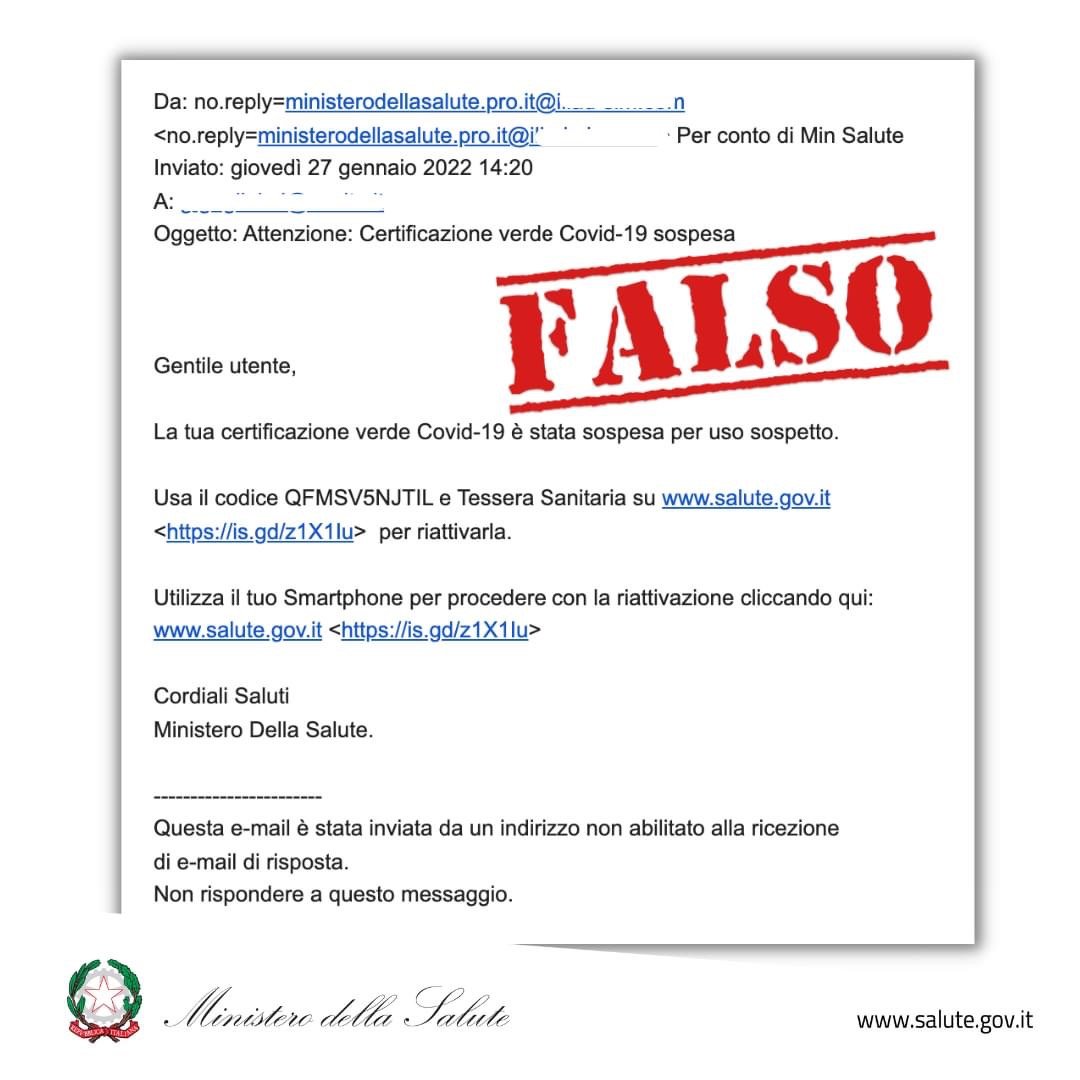 Attenti alla mail falsa: finge la sospensione del Green Pass per carpire dati personali