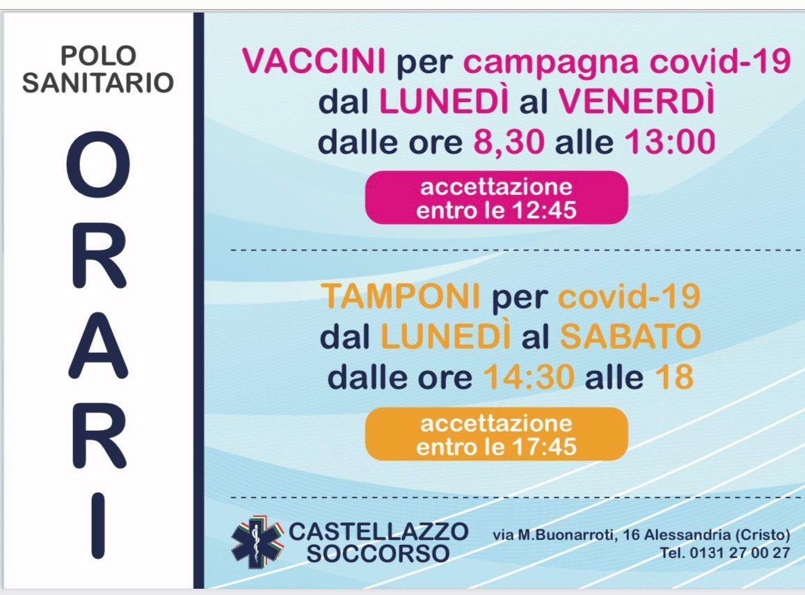 Il Castellazzo Soccorso effettuerà tamponi e vaccini in via Buonarroti ad Alessandria