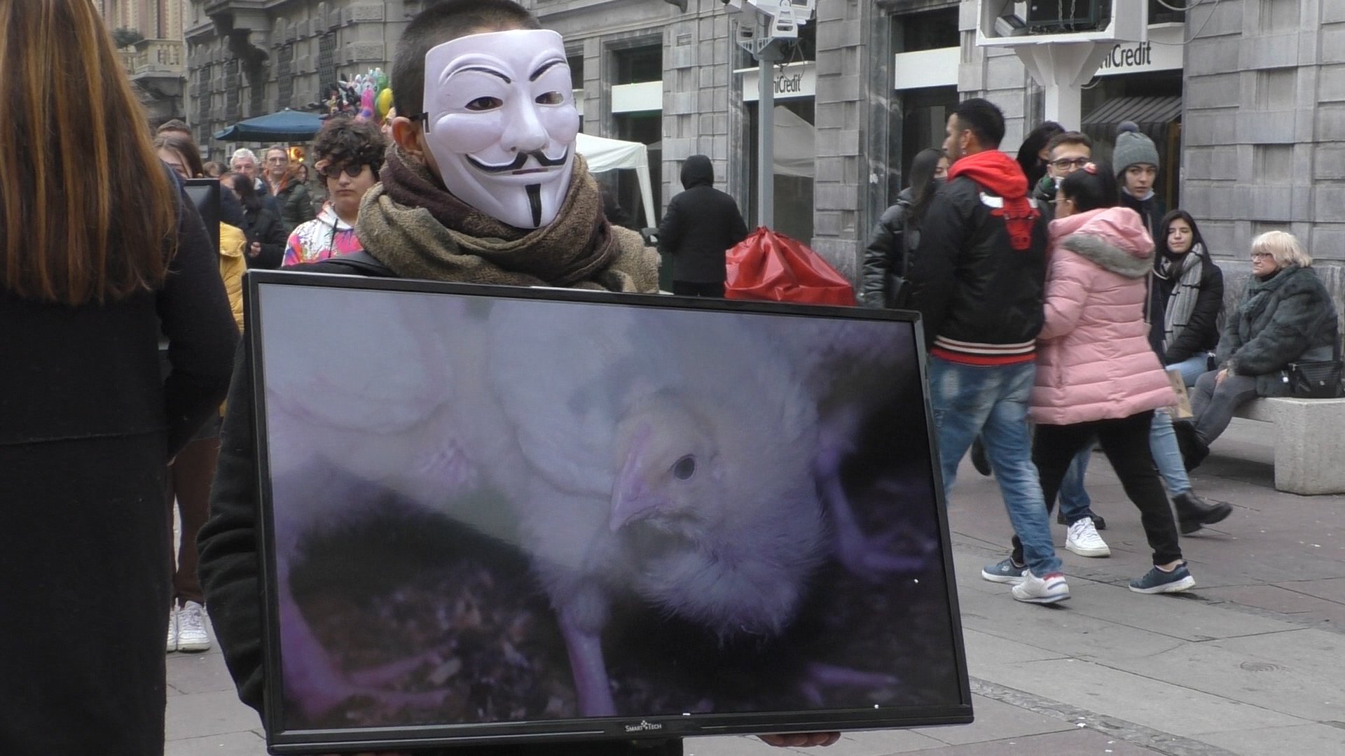 Ad Alessandria gli attivisti di Anonymous for the Voiceless contro gli allevamenti intensivi di animali