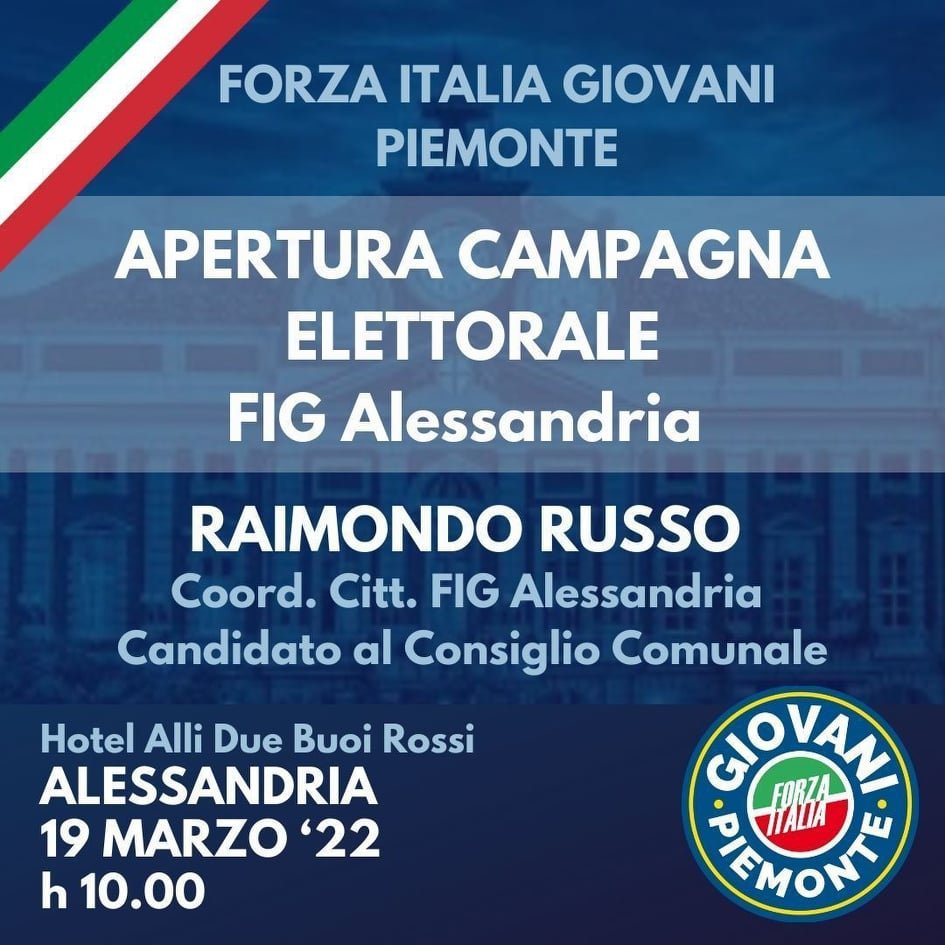 Il 19 marzo apertura della campagna elettorale ad Alessandria di Forza Italia Giovani