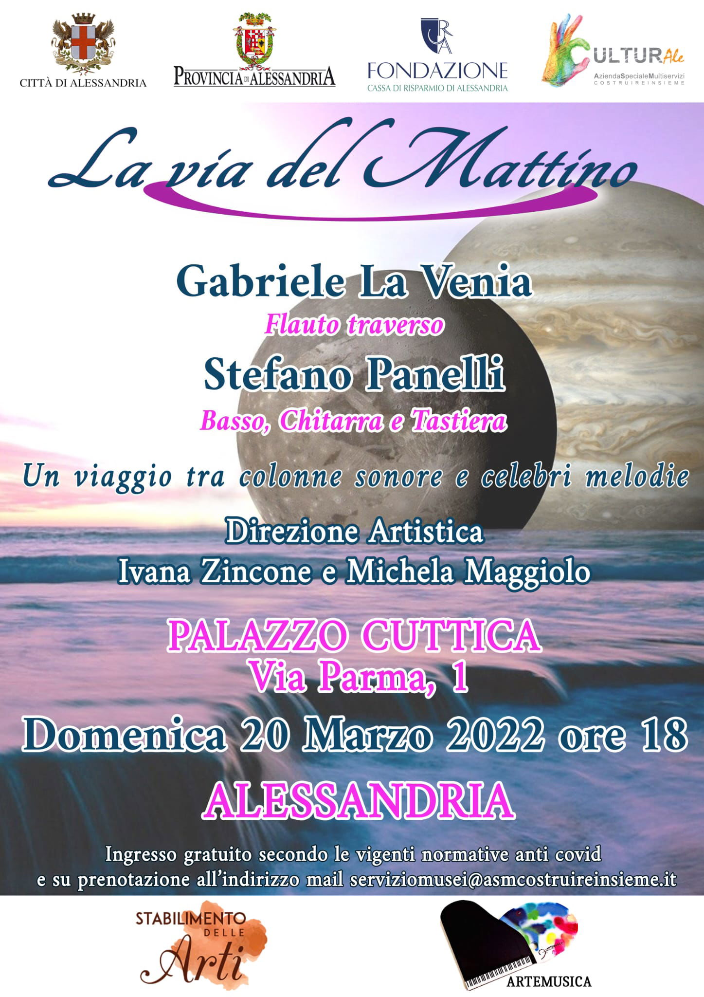 Il 20 marzo a Palazzo Cuttica il concerto “La via del mattino”