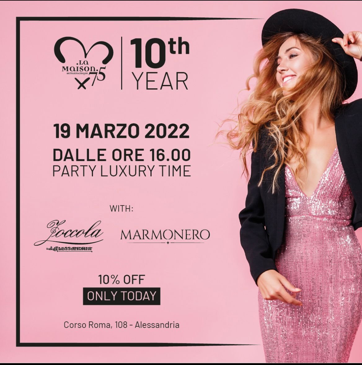 Il 19 marzo La Maison 75 festeggia 10 anni di attività con il “Party Luxury Time”