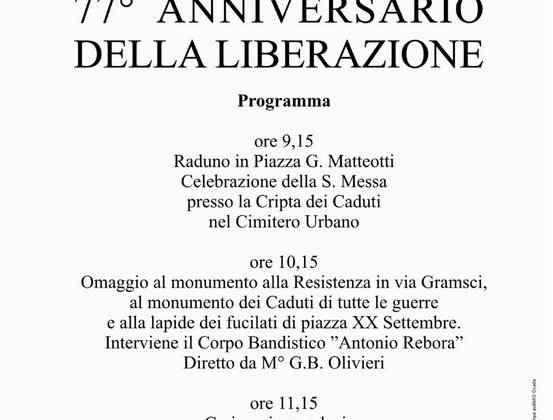 25 Aprile: il programma delle celebrazioni a Ovada
