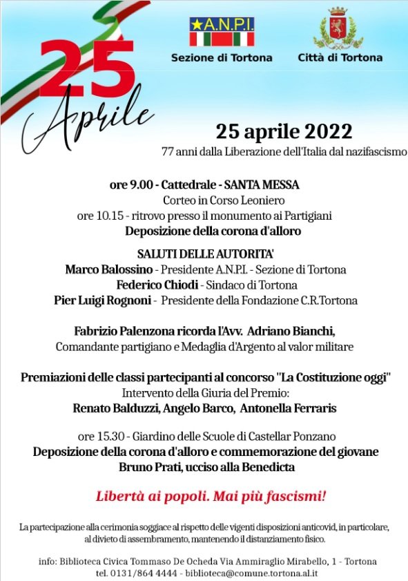 25 Aprile: il programma delle celebrazioni a Tortona