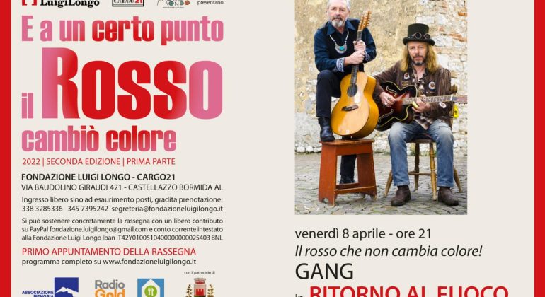 Venerdì 8 aprile i GANG in concerto da Cargo 21 a Castellazzo Bormida