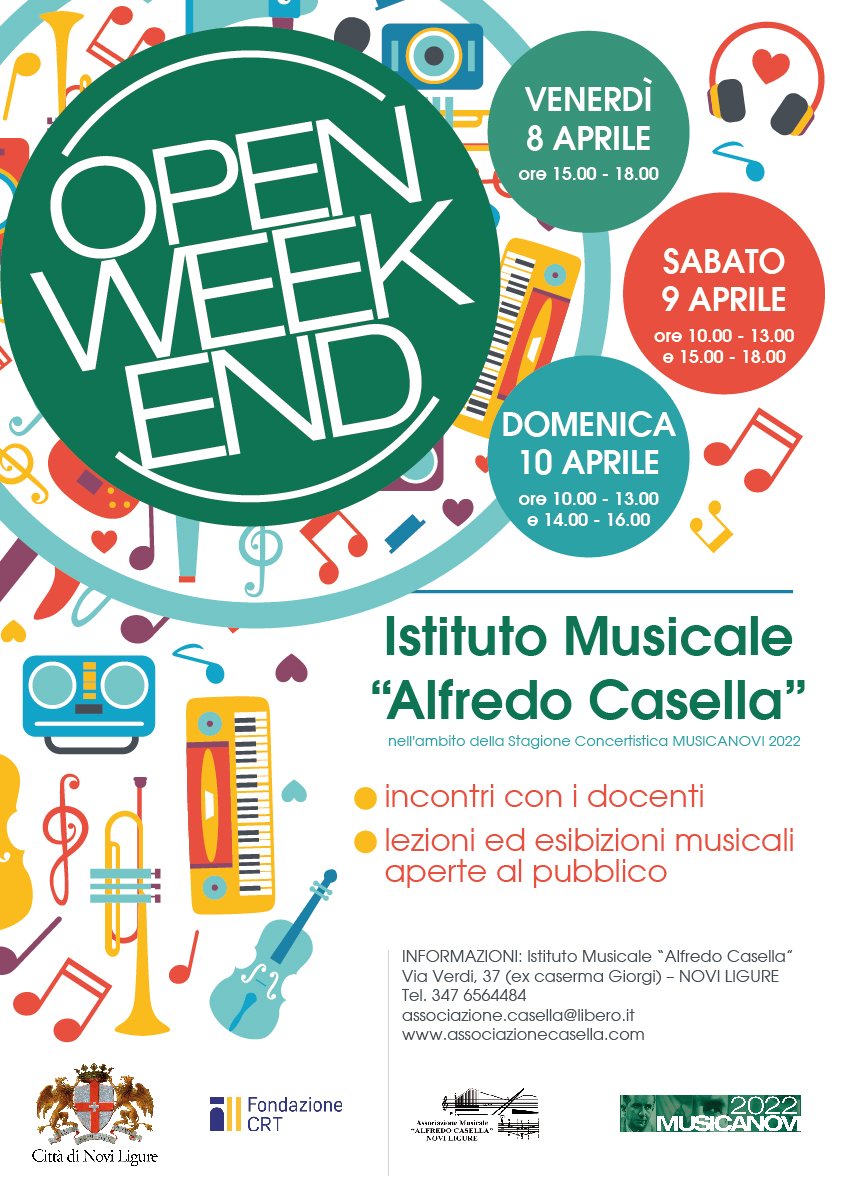 Dall’8 al 10 aprile Open Weekend all’Istituto musicale “Alfredo Casella” di Novi Ligure