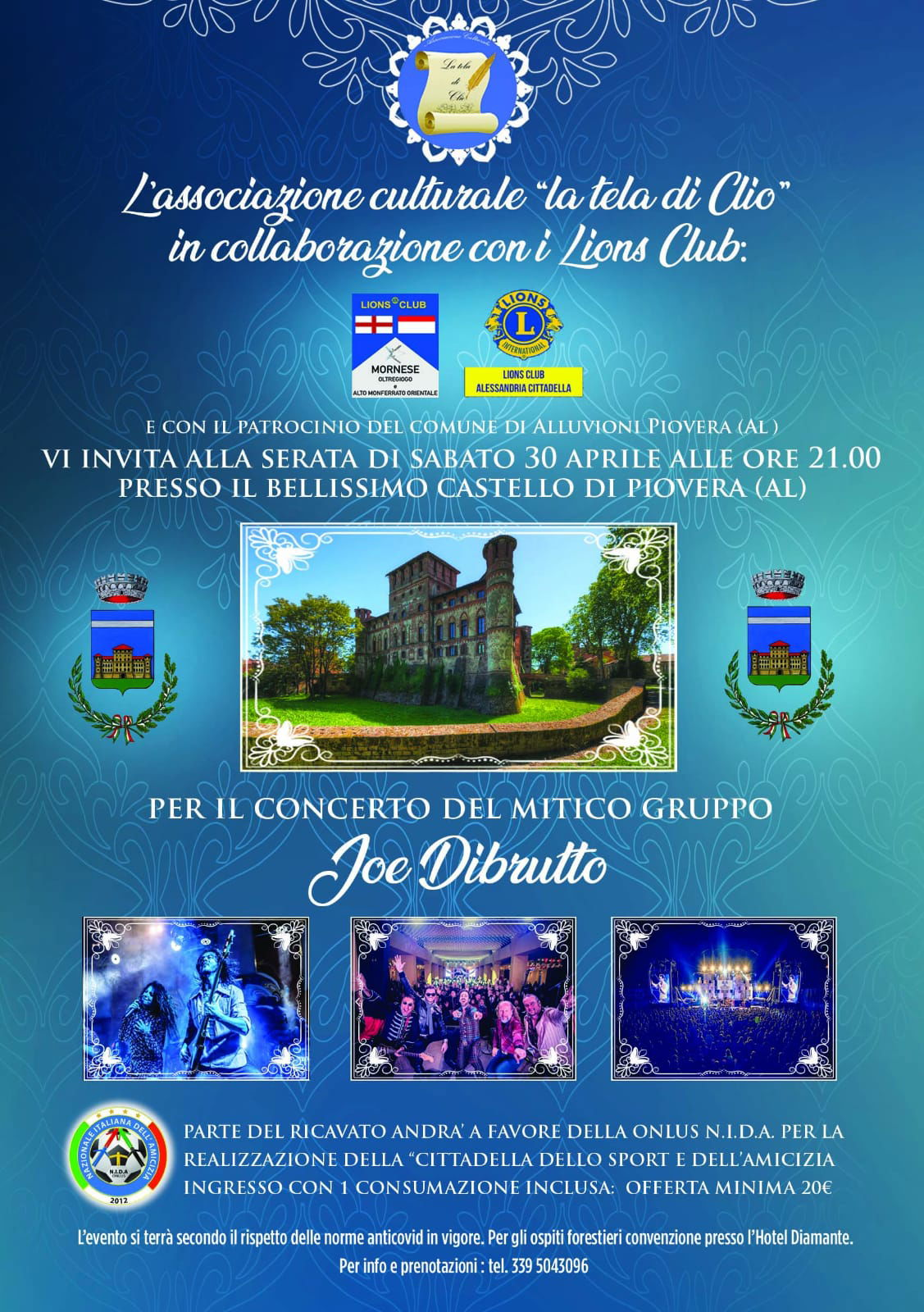 Il 30 aprile al Castello di Piovera concerto di beneficenza con i “Joe Dibrutto”