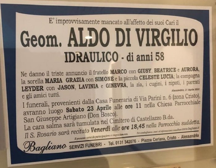 Sabato l’ultimo saluto ad Aldo Di Virgilio, l’idraulico morto nel frontale in via Pavia