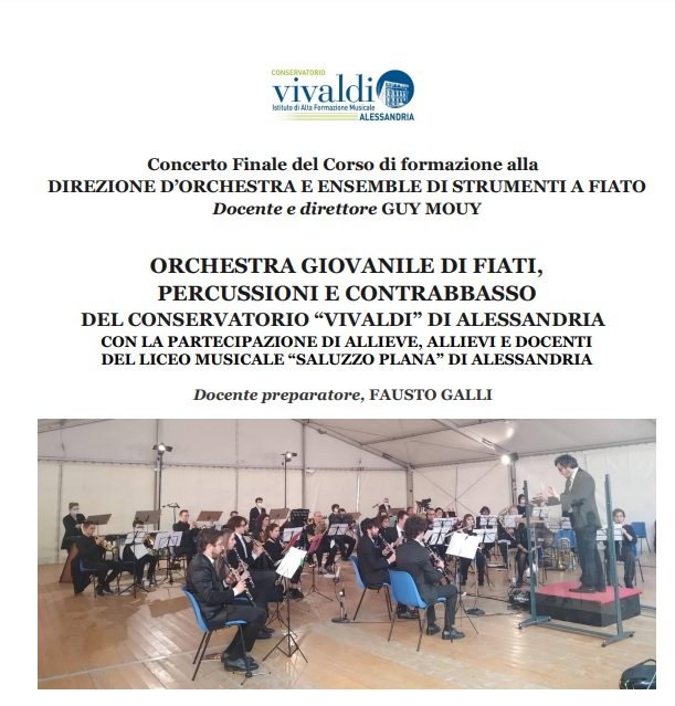 Il 23 aprile nel cortile di Palazzo Cuttica concerto dell’orchestra giovanile di fiati del “Vivaldi
