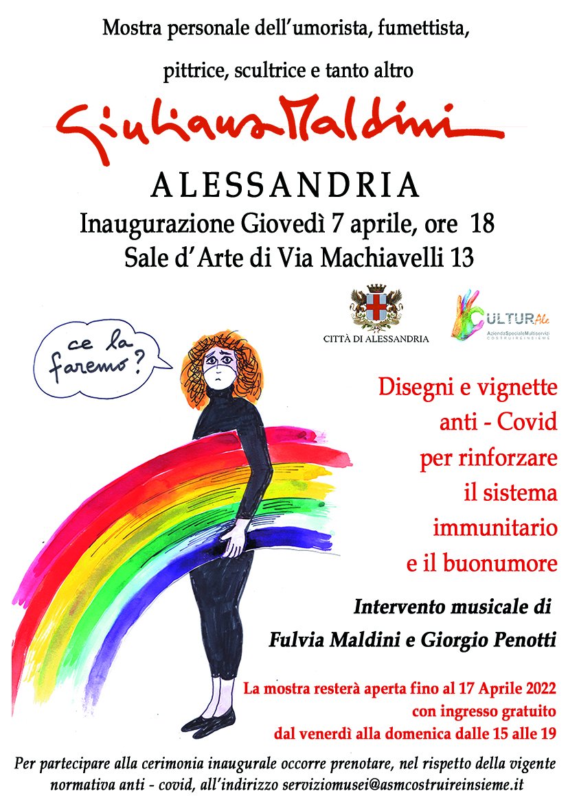 Dal 7 al 17 aprile disegni e vignette anti-covid di Giuliana Maldini alle Sale d’Arte