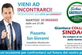Elezioni Castelletto Monferrato: il 24 maggio incontro col sindaco Gianluca Colletti e i candidati consiglieri