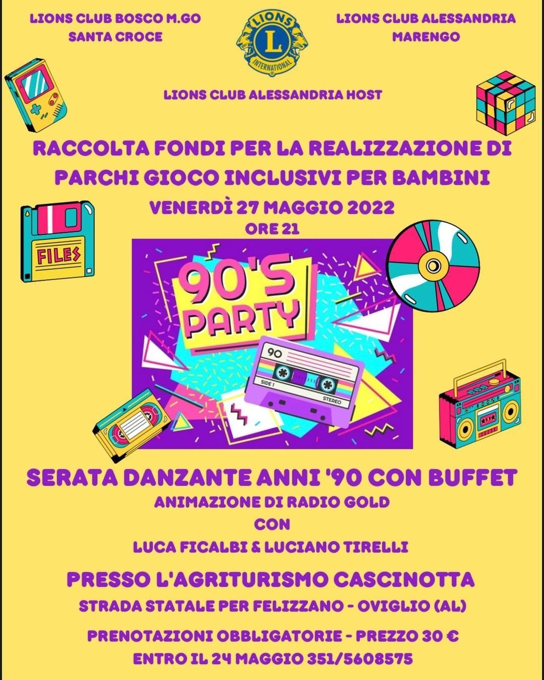 Il 27 maggio la serata “90’s Party” per allestire parchi giochi inclusivi
