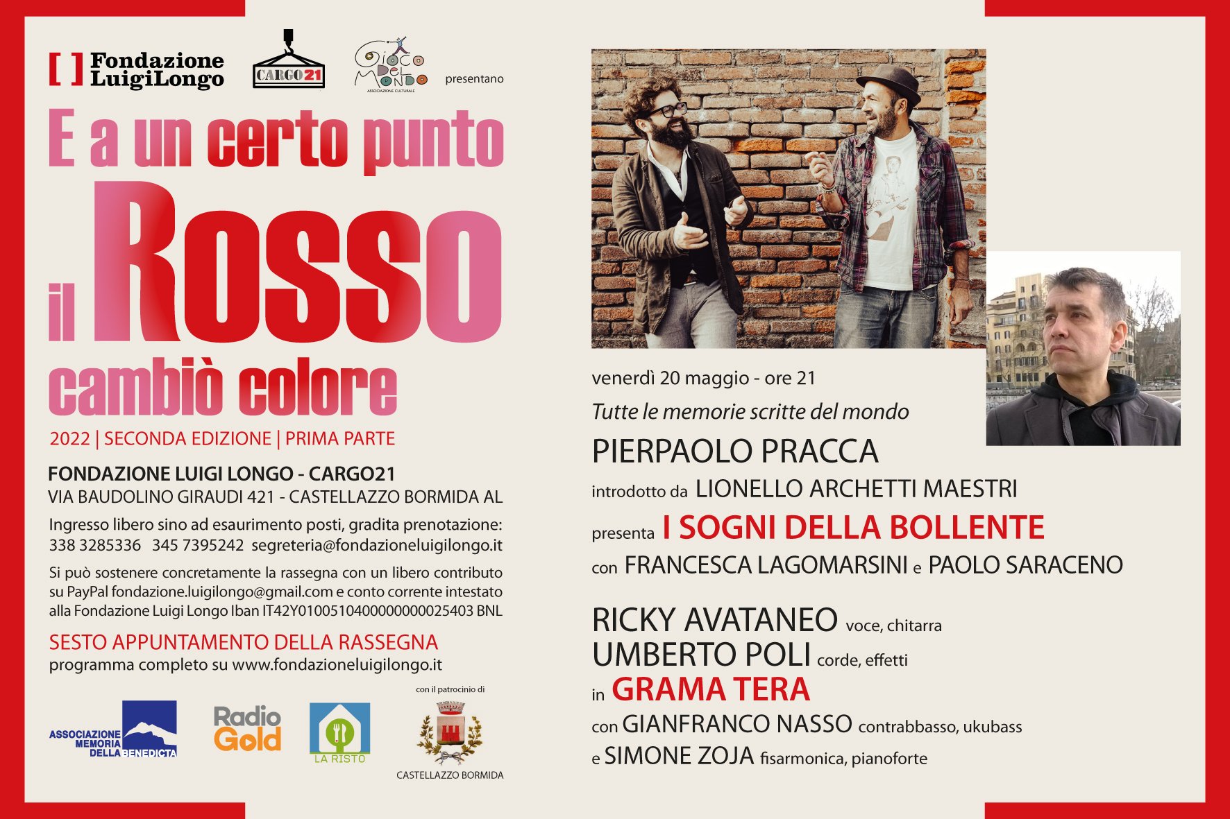 Il 20 maggio alla Fondazione Longo lo scrittore Pierpaolo Pracca e il concerto di Ricky Avataneo e Umberto Poli