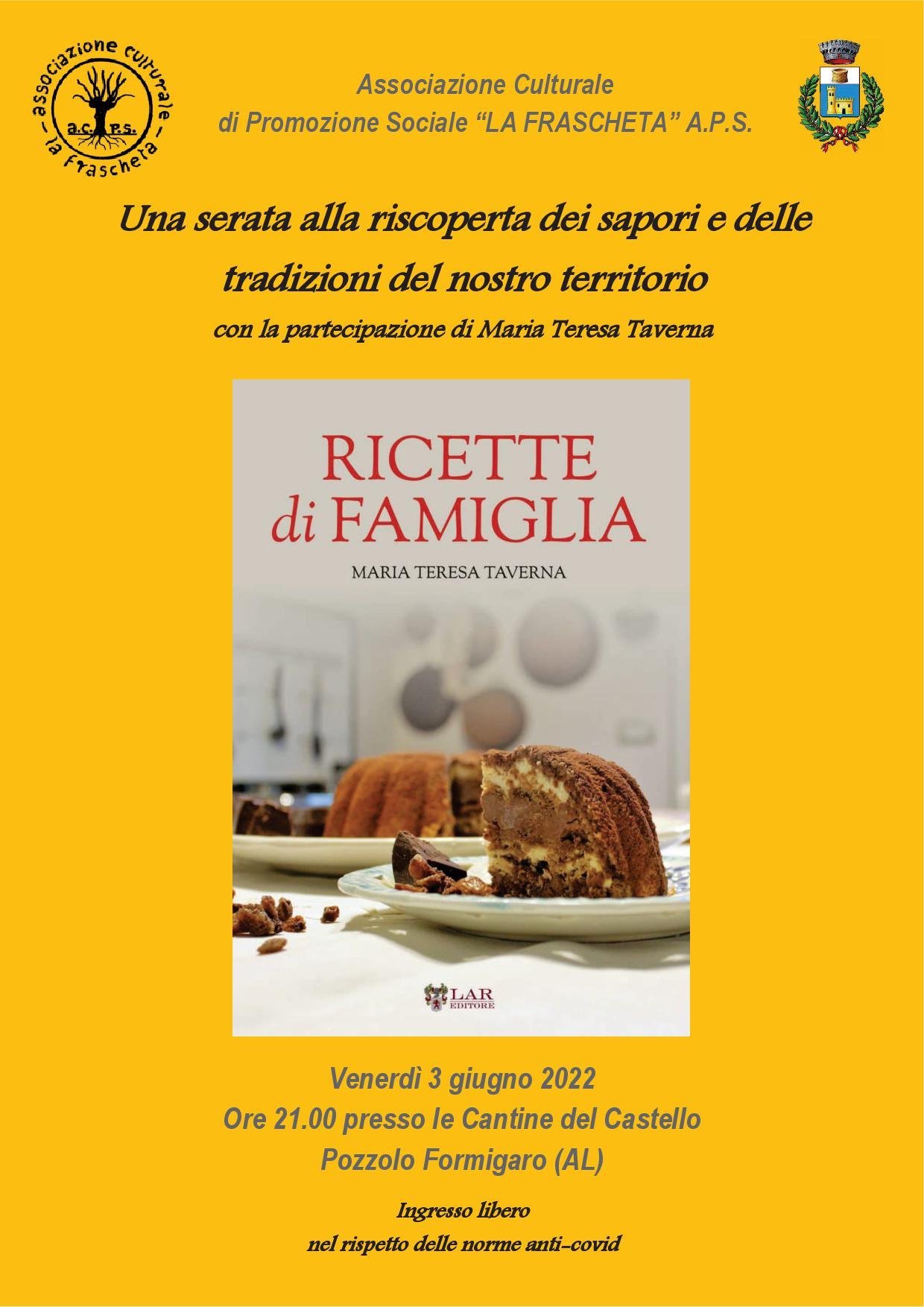 Venerdì 3 giugno Maria Teresa Taverna presenta il suo libro “Ricette di famiglia”