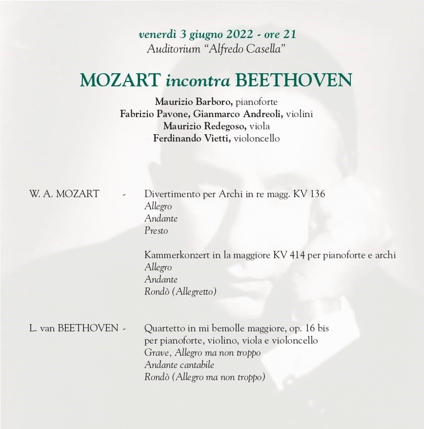 MusicaNovi 2022: venerdì 3 giugno “Mozart incontra Beethoven” all’Auditorium Alfredo Casella