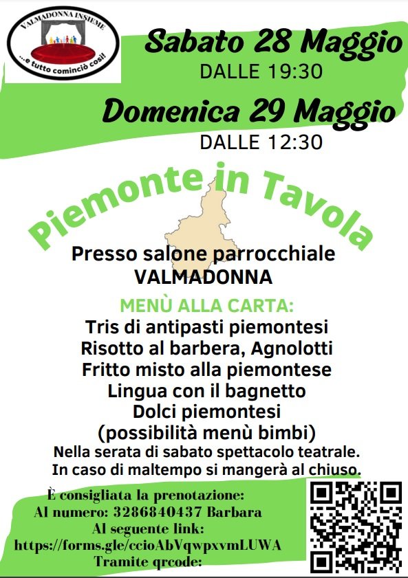 Il 28 e il 29 maggio il “Piemonte in tavola” a Valmadonna